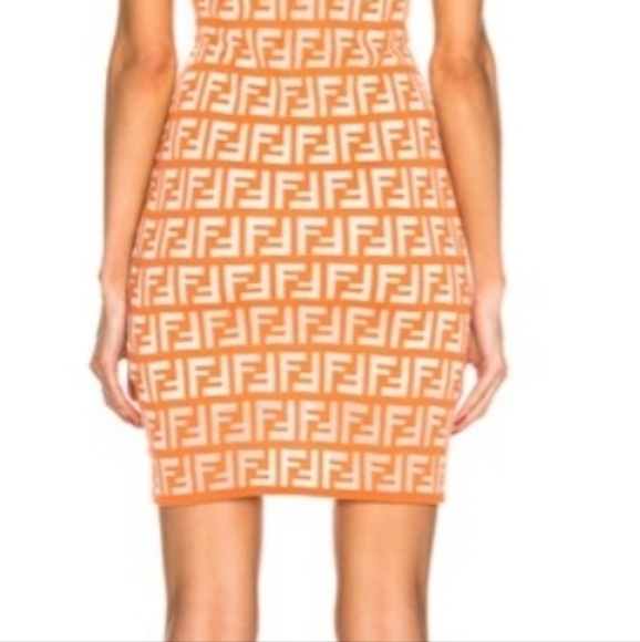 Fendi Logo Stretch Dress With Slip Sz 42 - Picture 3 of 6
